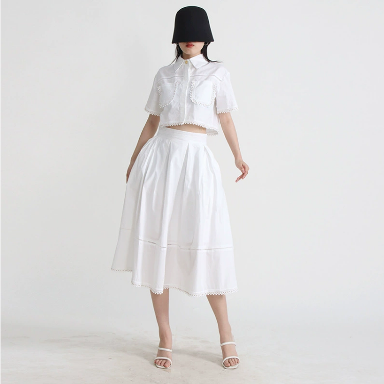 2026 new style commuting style stand up collar embroidered shirt+long skirt fashion two-piece set for women