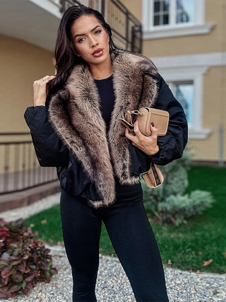 Fashion PU Leather Short Jacket Women Fur Collar Contrast Doublebreasted Warm Coat Female 2025 Autumn Winter Outwears 251216