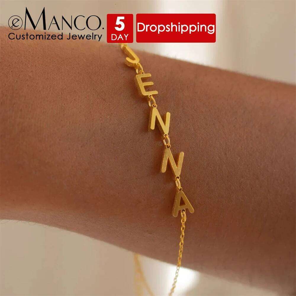 eManco Personalized Name Stainless Steel Bracelet Custom Alphabet Charm Bracelets Fashion Jewelry Gift Manufacturer Direct Sale