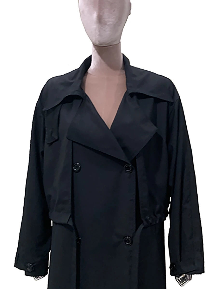 Mauroicardi Autumn Oversized Black Flowy Soft Thin Long Trench Coat for Women Loose Casual Korean Fashion Clothes Overcoat 2025 251231