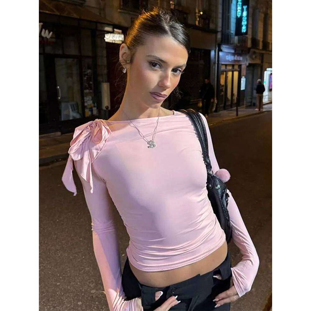 Summer lace up T-shirt for women, long sleeved high waisted cut Y2k top pullover, 2025