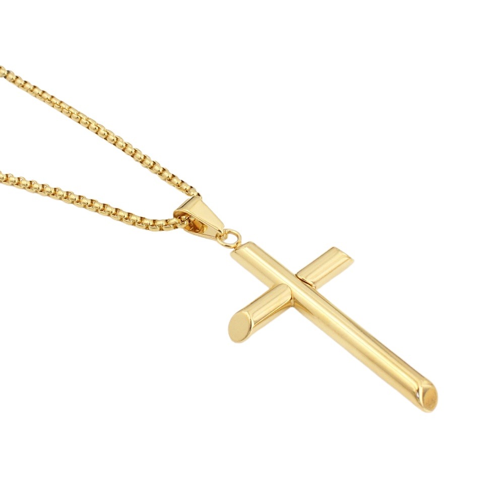 Retro Vintage Shiny Stainless Steel Cross Pendant Necklace 18K Gold Plated No Fade Jewelry