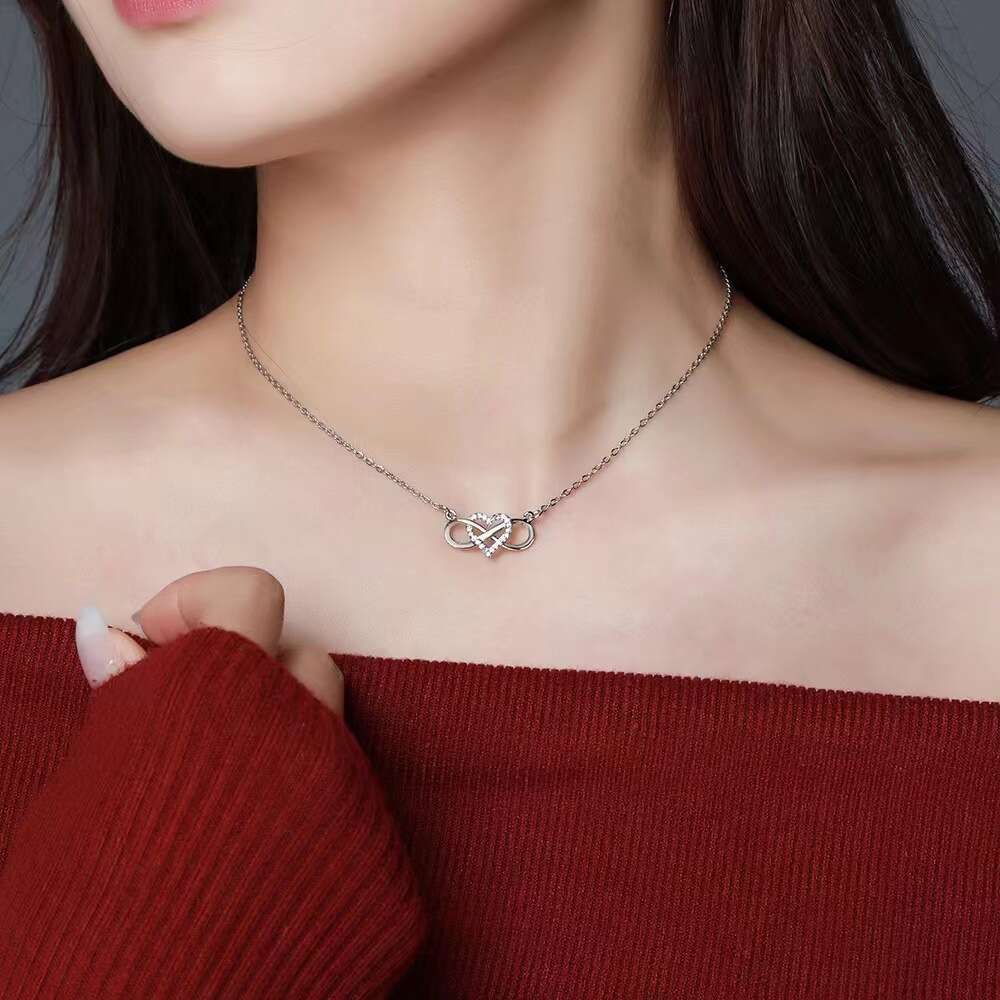 Sterling Silver Zircon Infinity Heart Couple Necklace Personalized Versatile Simple Jewelry for Women Hot New Arrival