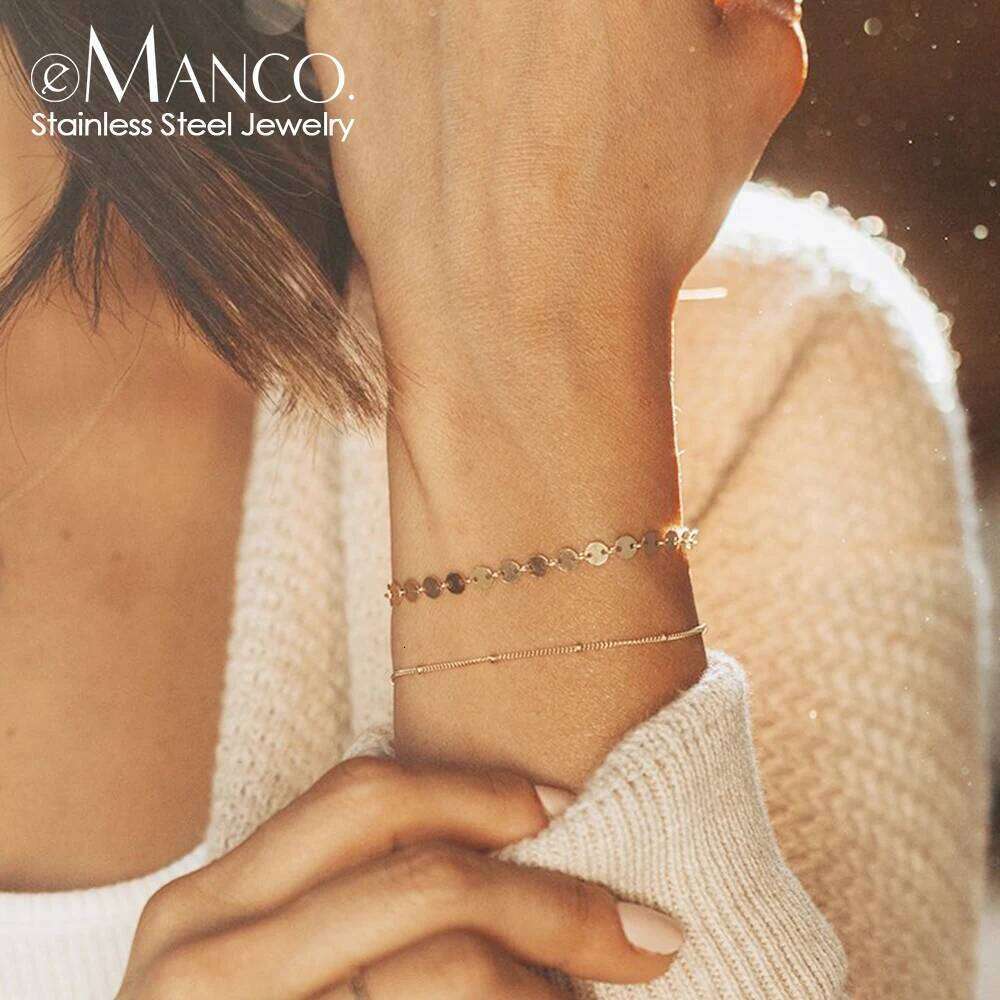 eManco Triple Cuban Twisted Chain Stacked Bracelet Stainless Steel Gold Plated Women's Bracelets Fashion Jewelry Gifts