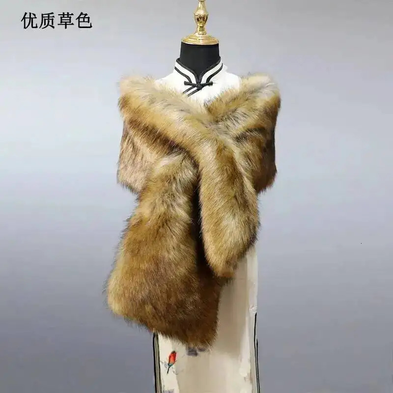 warm faux fox fur shawl winter women plush scarf wrap cape coat wedding long scarves 32 colors 165x30cm 251229