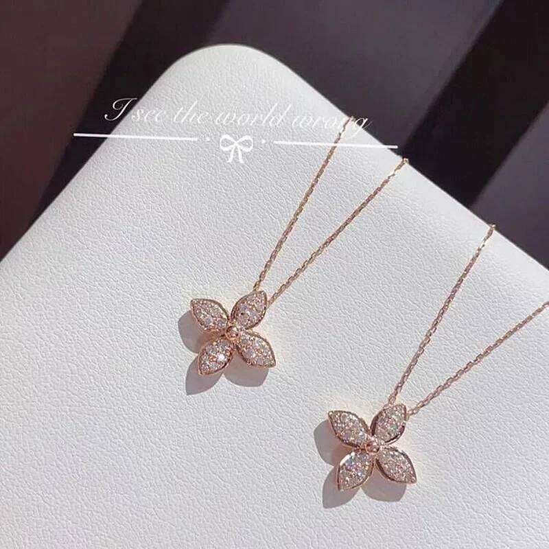 Fashion Rose Gold Simple for Women Clover Exquisite Party Jewelry Pendant Necklace