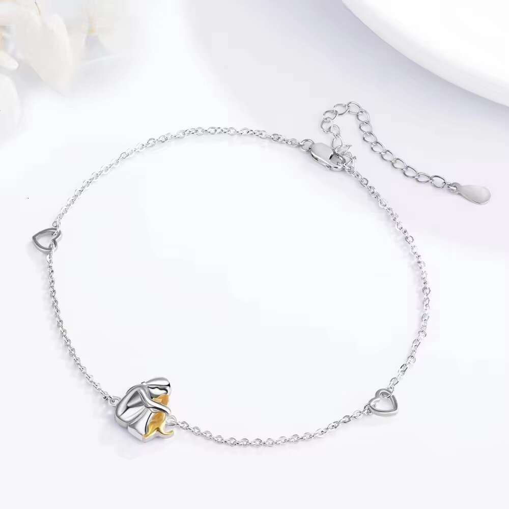 S925 Sterling Silver Curved Foot Chain for Women Cute Animal Walking Cat Design Simple Personality Collarbone Bracelet