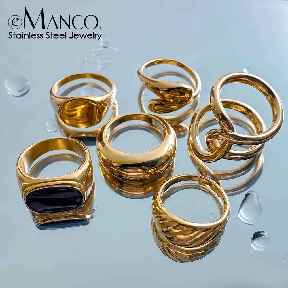 eManco Maximalist Inspired Geometric Rings Set, Suitable for Social Occasions and Personal Styling Stainless Steel Y2K Jewelry