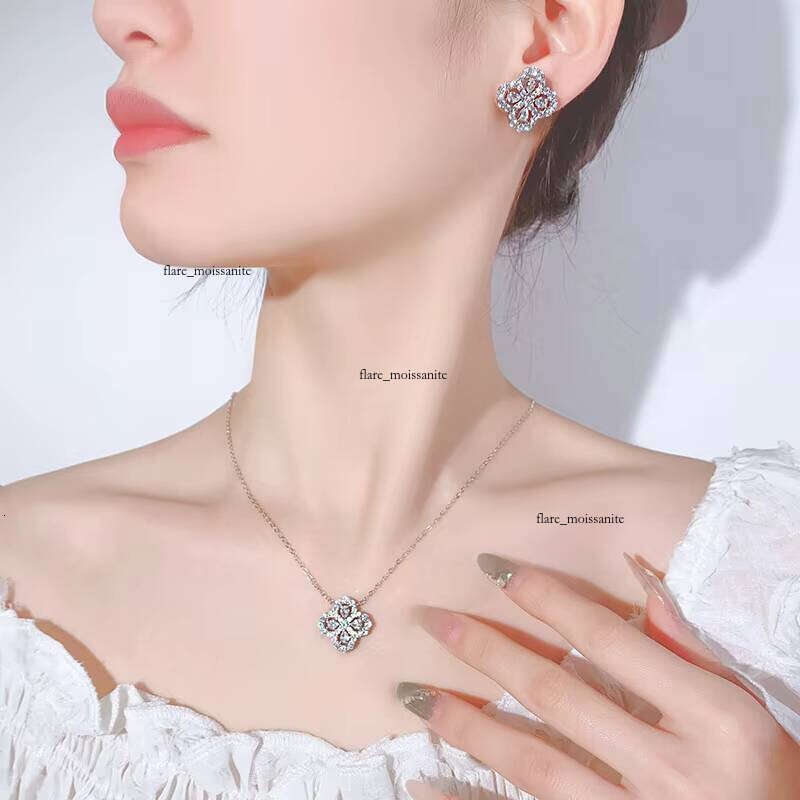 Classic Exquisite Flower Needle Earrings Ladies fashion Luxury VVS Moissanite Pendant Necklace Wholesale