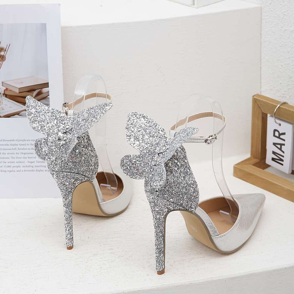 Sparkling D Butterfly Women S Pointed Toe High Heel Party Wedding Shoes MOJIDASHU