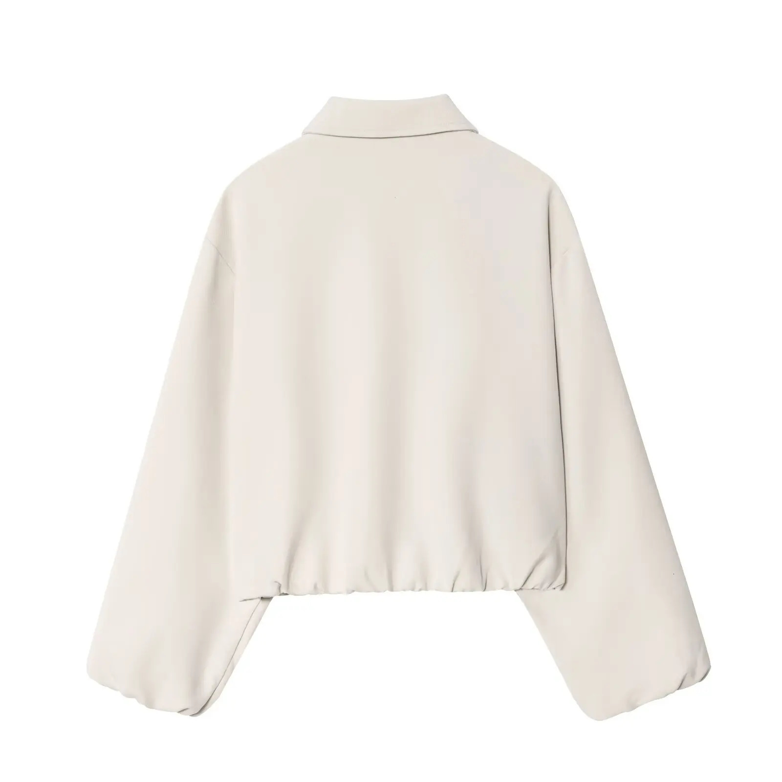 BSAY Womens Clothing Fashion Autumn Bomber Jacket Pocket Waist Cinched Long Sleeved Lapel Zip Puffy Coats Mujer 251225