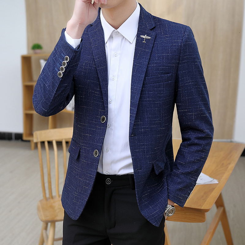 Mens Suit Korean Style Trendy Slim Fit Spring Autumn Single Suit Mens Plaid Small Suit Casual Mens Jacket 230718