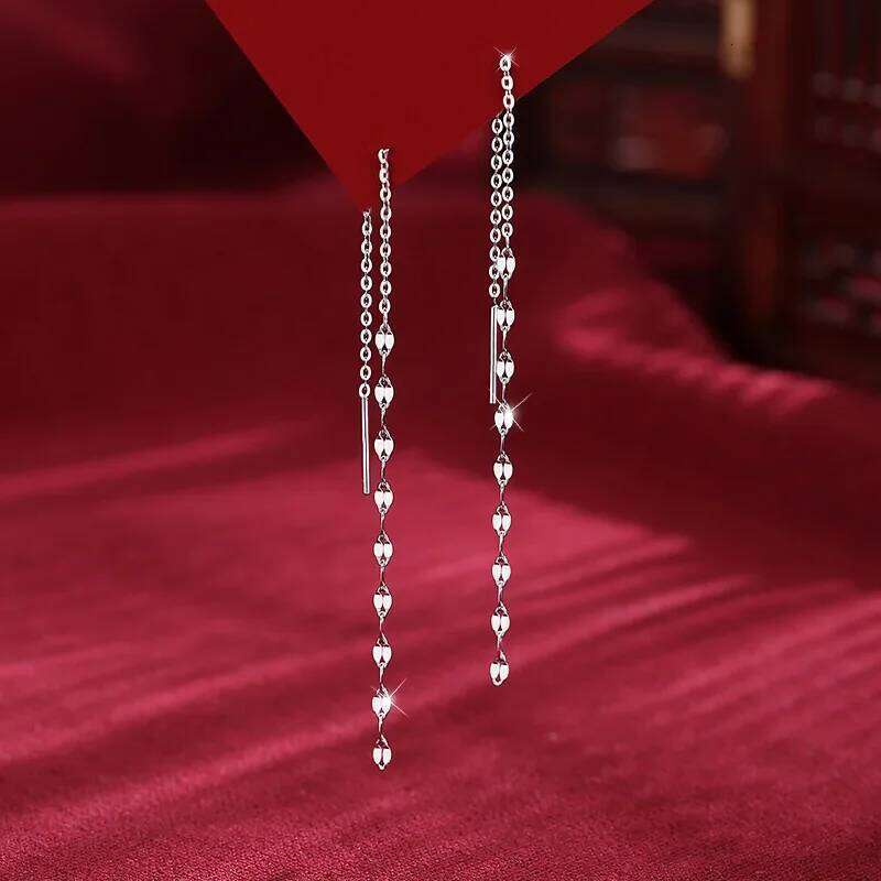 Real 925 Sterling Silver Geometric Sequin Tassel Twisted Drop Earrings for Women Trendy Fine Jewelry Minimalist Accessories