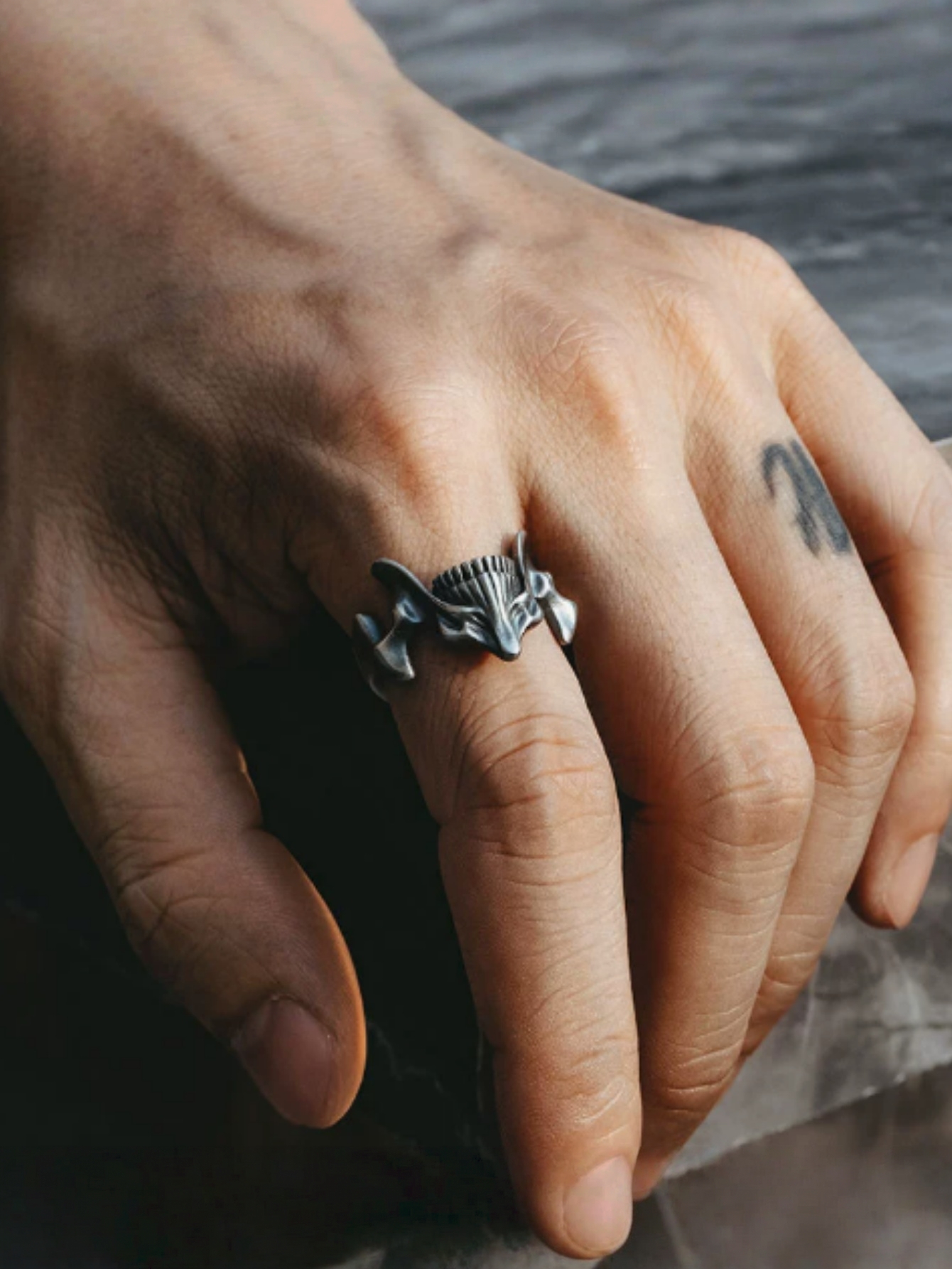 Men's Gothic Skull Open Ring - Adjustable Vintage Silver Punk Rock Trendy Statement Jewelry