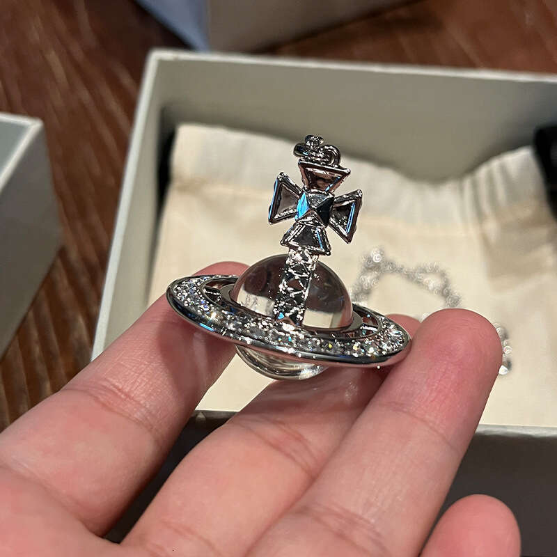 Empress Dowager Pina Large Rivet Full Diamond Orb High Version Sparkling Sweater Chain Three-Dimensional Saturn Necklace