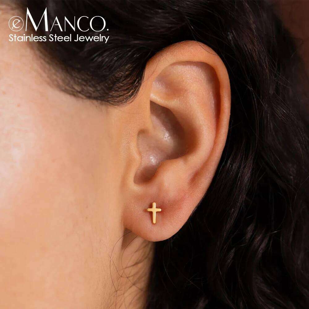 eManco Stainless Steel Stud Earring Minimalist Style Geometric Cross Elements Daily Commute Versatile Fashion Earrings