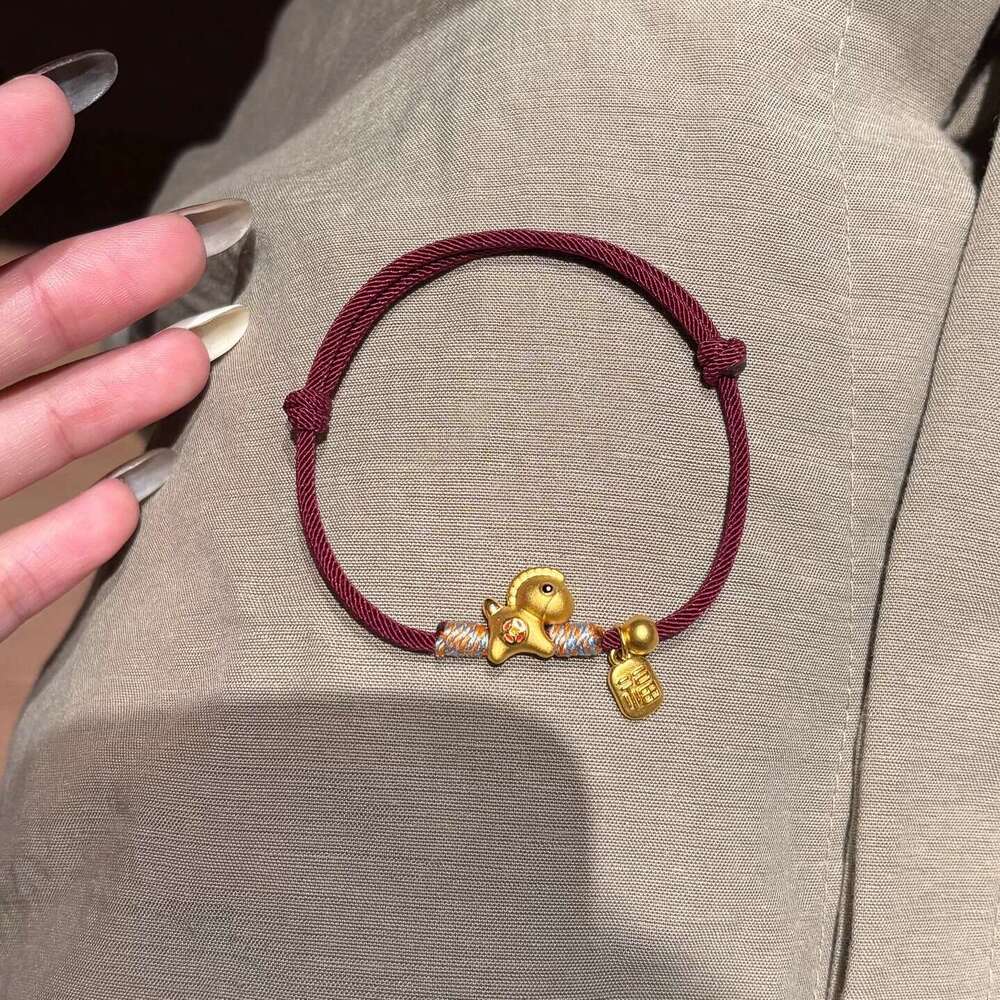 Gold-Plated Strong Color Retention Ancient Method Sand Gold Zodiac Small Horse Red Rope Bracelet Simple Light Luxury New Chinese Style Niche Jewelry