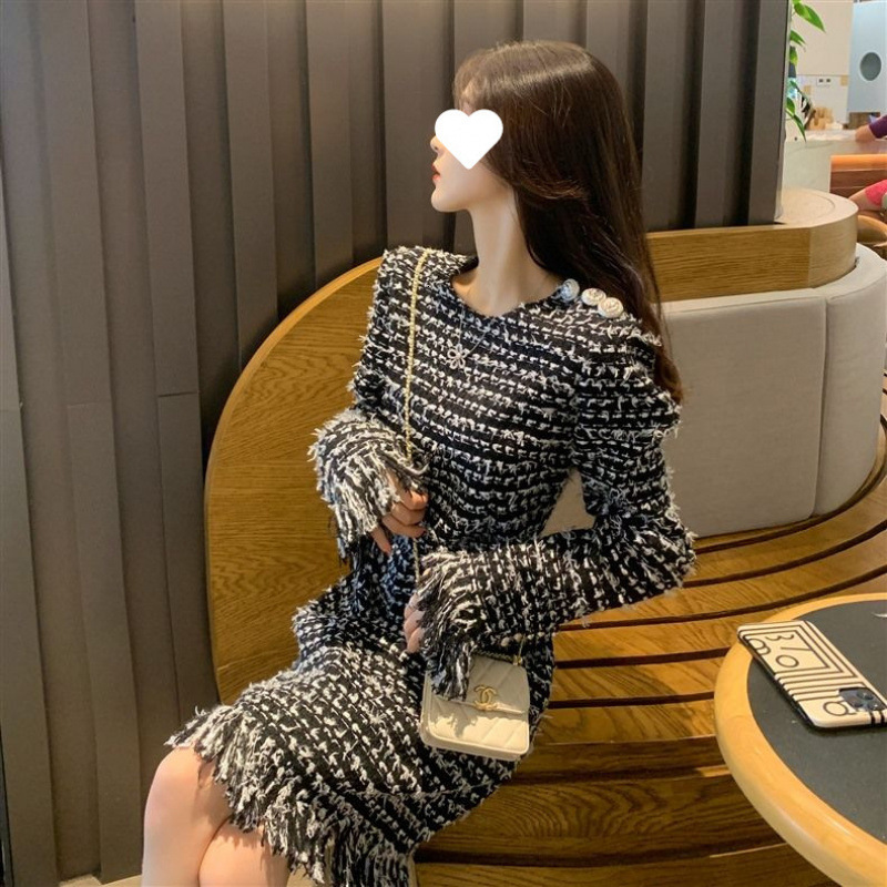 2026 New Urban Sexy Fragrance Style Dress With French Waist-slimming Design Long Sleeves Elegant And Light Luxurious Twill Spring/autumn Model