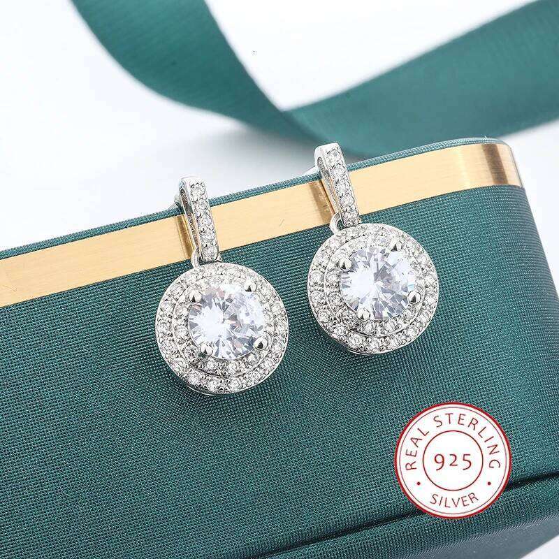Elegant 925 Silver Ladies Retro Round Full Diamond Temperament Simple Party Jewelry Earrings for Women