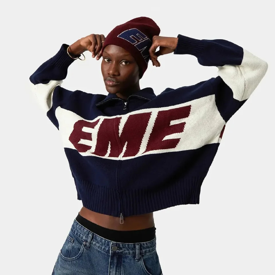 Street Fashion Fashion Oversized Sweater Women in Winter Warm Letter Splicing Embroidered Cardigan Simple Zipper Cardigan 251224