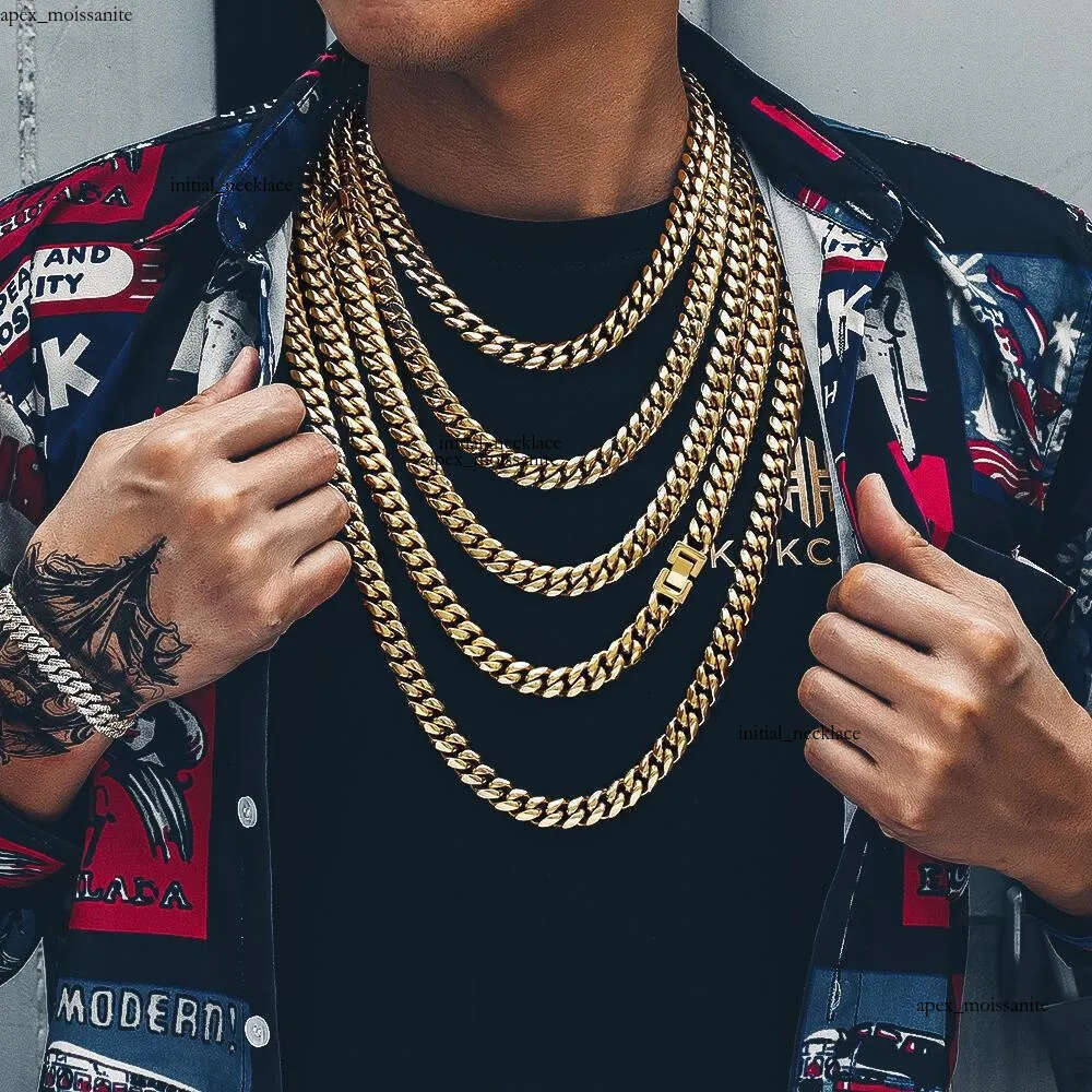 8mm Miami Cuban Link Curb Chain 18K Gold Plated Titanium Steel Jewelry, Durable, Anti-Tarnish, No Allergies Street-wear Punk Hip Hop Necklace Gift, 16 18 20 22