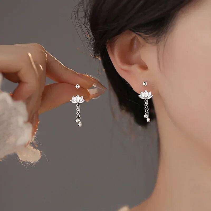 Real 925 Sterling Silver Lotus Flower Star Heart Stud Earrings for Women Cute Fine Jewelry Piercing Screw Bead Accessories
