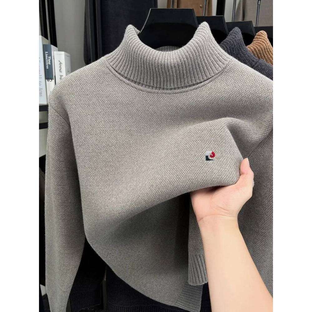 High quality luxury men's sweater new trend brand autumn winter warm plush comfort knitted high neck fashion embroidery pullover