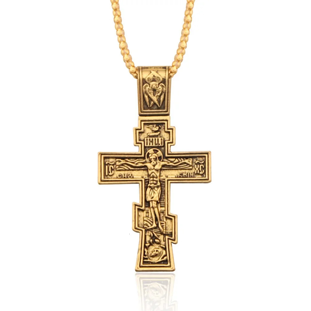 Movie John Wick Jesus Cross Necklace Crucifix Eastern Orthodox Prayer Big Pendant For Men Women Jewelry Accessories Gifts 251230