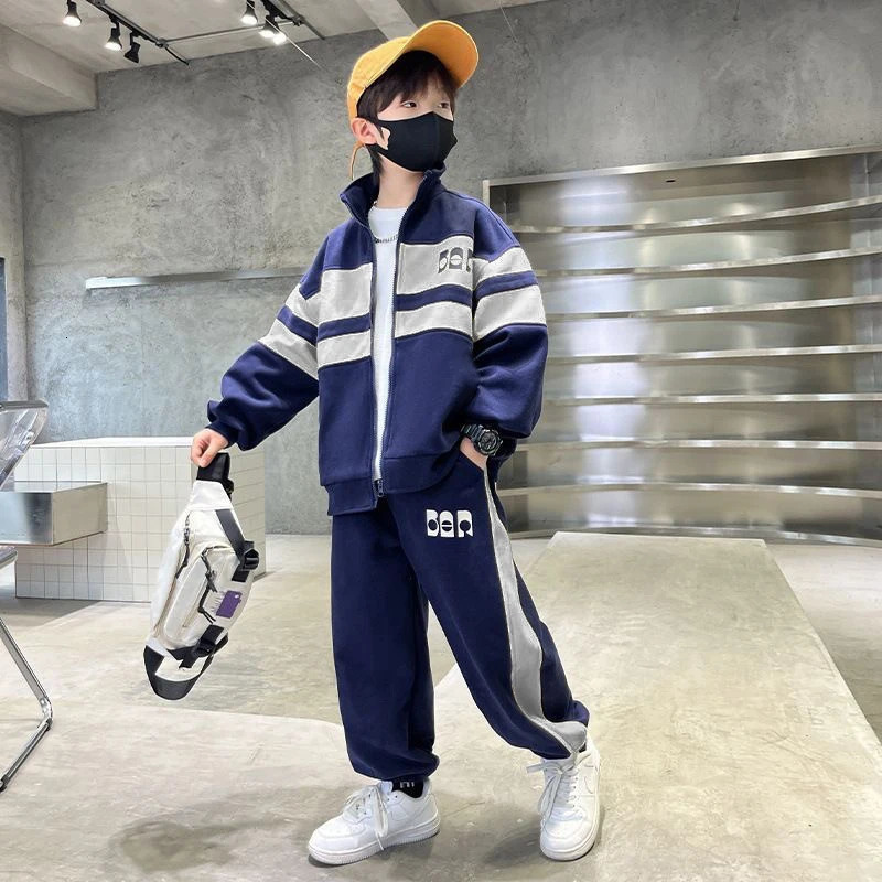 Fashion Boys Clothing Set Spring Autumn Patchwork Zipper Coat Pants 2Pcs For 4-12 Years Kids Tracksuits Teenager Casual Outfits 251230