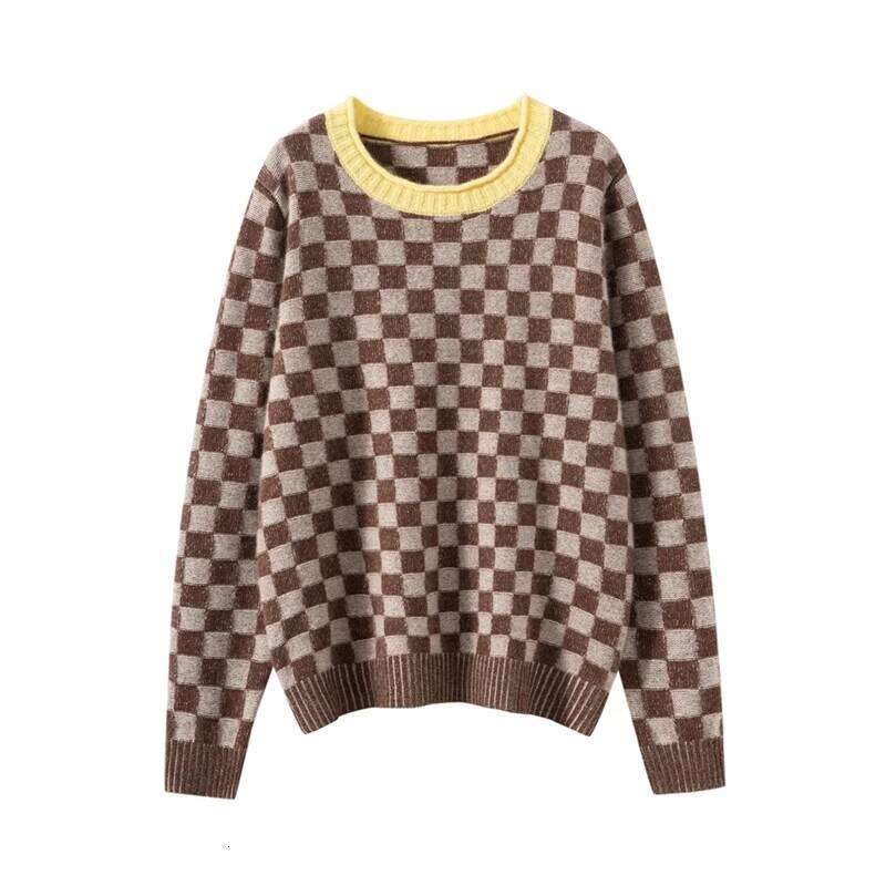 100% Pure Cashmere Women's Knitted Sweater Round Neck Long Sleeve Autumn Winter Vintage Color Block Seven Needle Designer Fashion 2026 Ribbed Base...