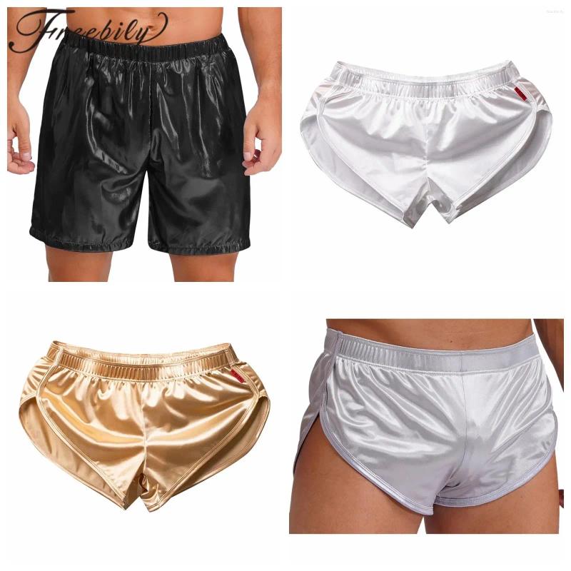Men's Swimwear Man's Glossy Bottoms Mens Swimming Trunks Summer Beach Bathing Boxer Shorts Elastic Waist Loose Short Pants Z260314