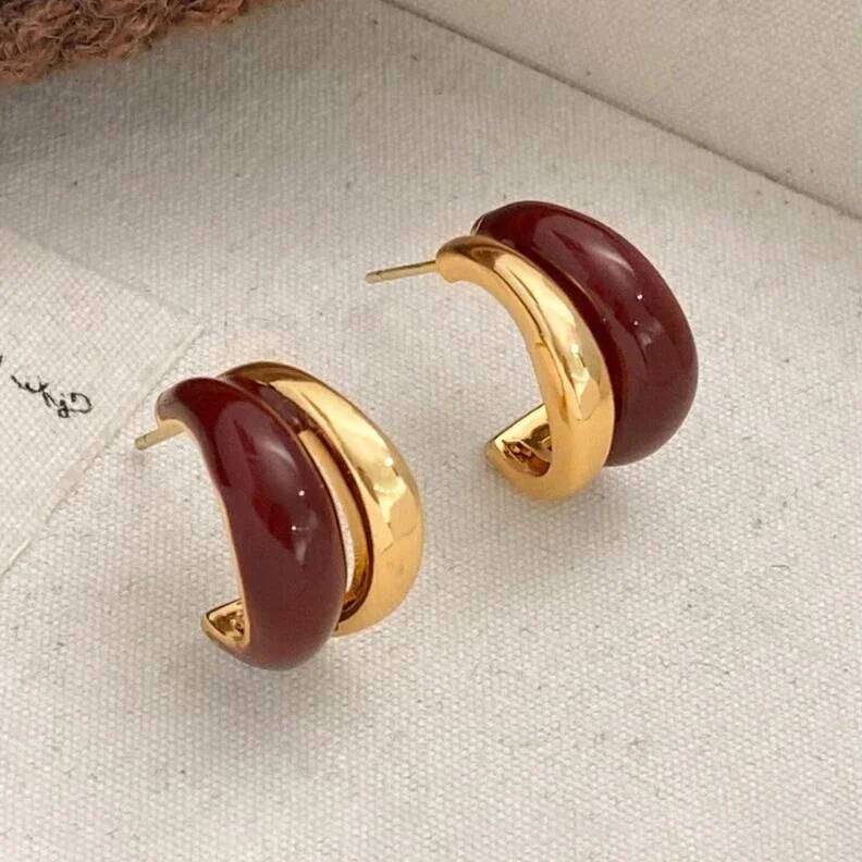 Real 925 Sterling Silver 18K Gold Enamel Letter C Stud Earring for Women Trendy Fine Jewelry Minimalist Personality Accessories