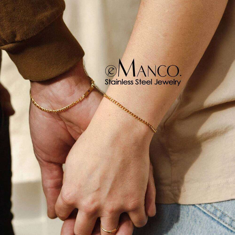 eManco Stainless Steel Personalized Engraving Curb Chain for Women Charms Best Friend Bracelets Gifts