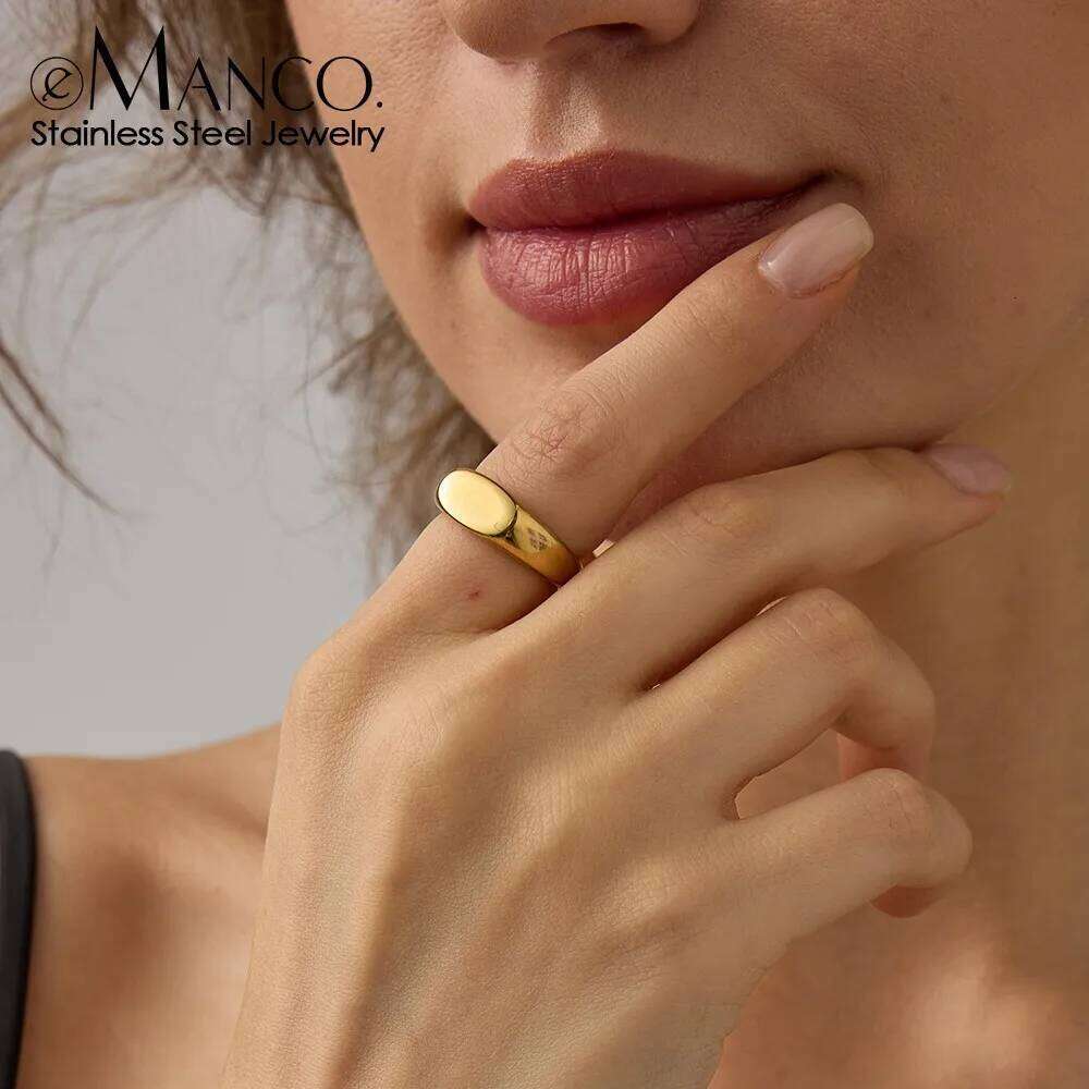 eManco Same Series Minimalist Unique Stainless Steel Chic Textured Golden Ring 18K PVD Plated Japan Exquisite Jewelry