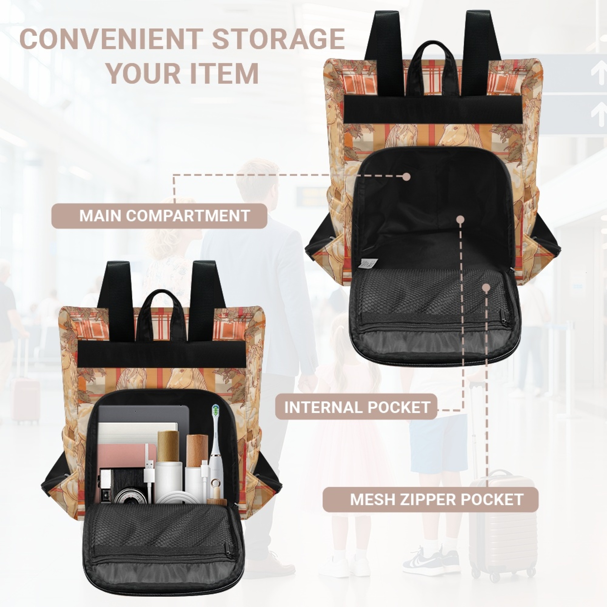 Custom H Designer Fashion Anti Theft Backpack Luxury Horse Pattern Unisex Full Print Backpack Laptop Bag Travel Bag H59