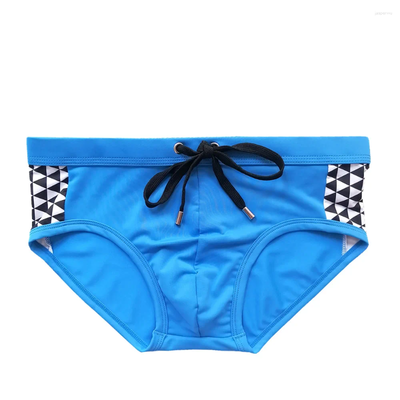 Men's Swimwear Swimming Trunks Low Waist Triangle Color Matching Nylon Quick-drying Beach Pants Anti-embarrassment Removable Cu Z260312