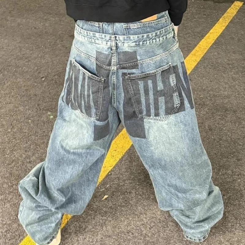 American double waist women jeans Y2k retro high street lazy style floor wide-leg pants for men and women 251225