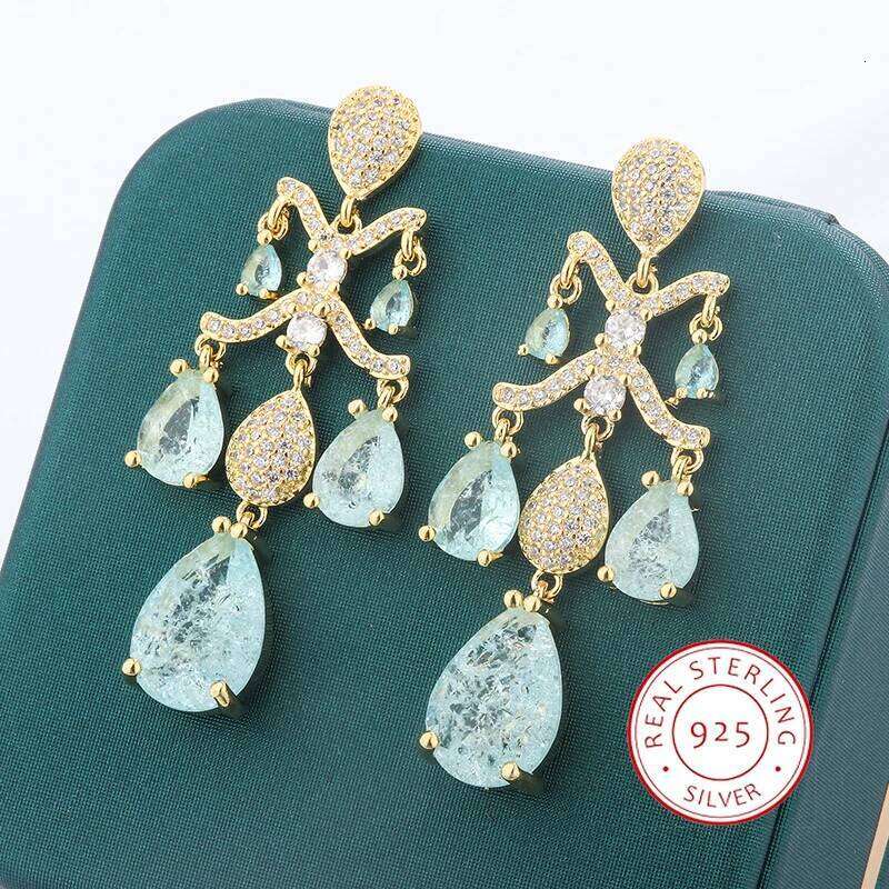 Shiny Light Blue Luxury Women's Jewelry Colored Zircon Earrings Anniversary Gift Party Accessories