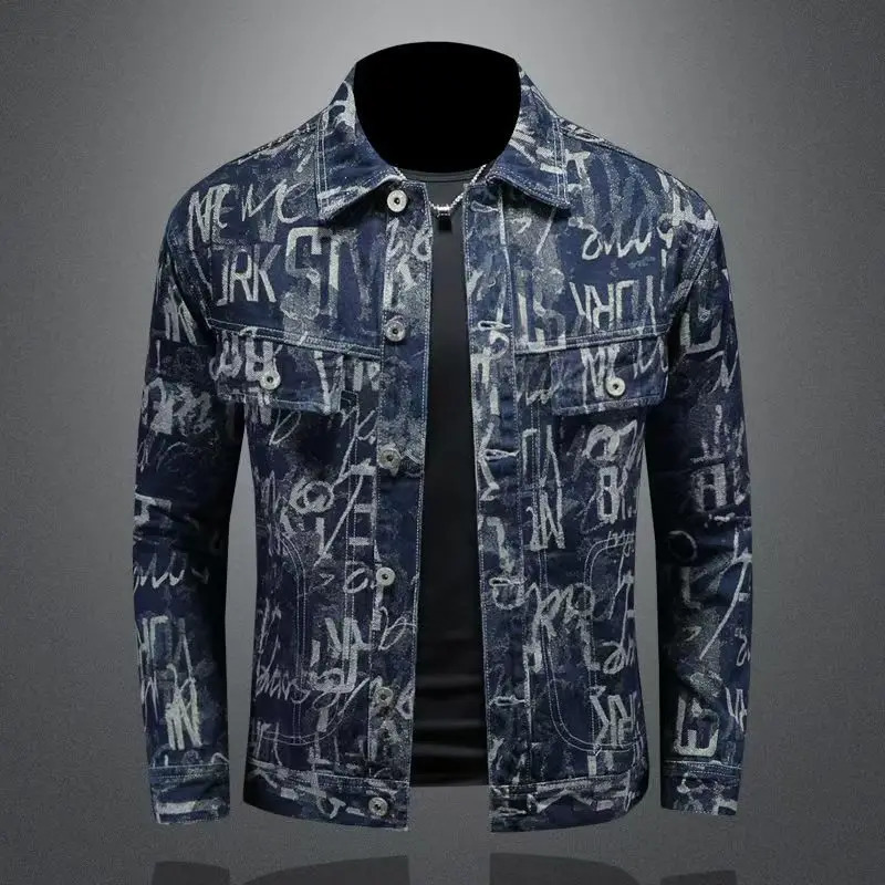 Jacquard Cotton Denim Jackets Spring Auutmn Turn Down Collar Simple Casual Male Cowboy Coats Man OuterWear 251230
