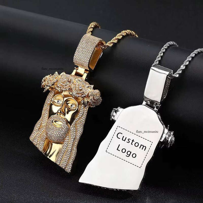 Ice out VVS Moissanite Hip Hop Style Iced Out Moissanite with Rose Custom Jewelry Gold Silver Plated Jesus Religious Christian Pendant Gift