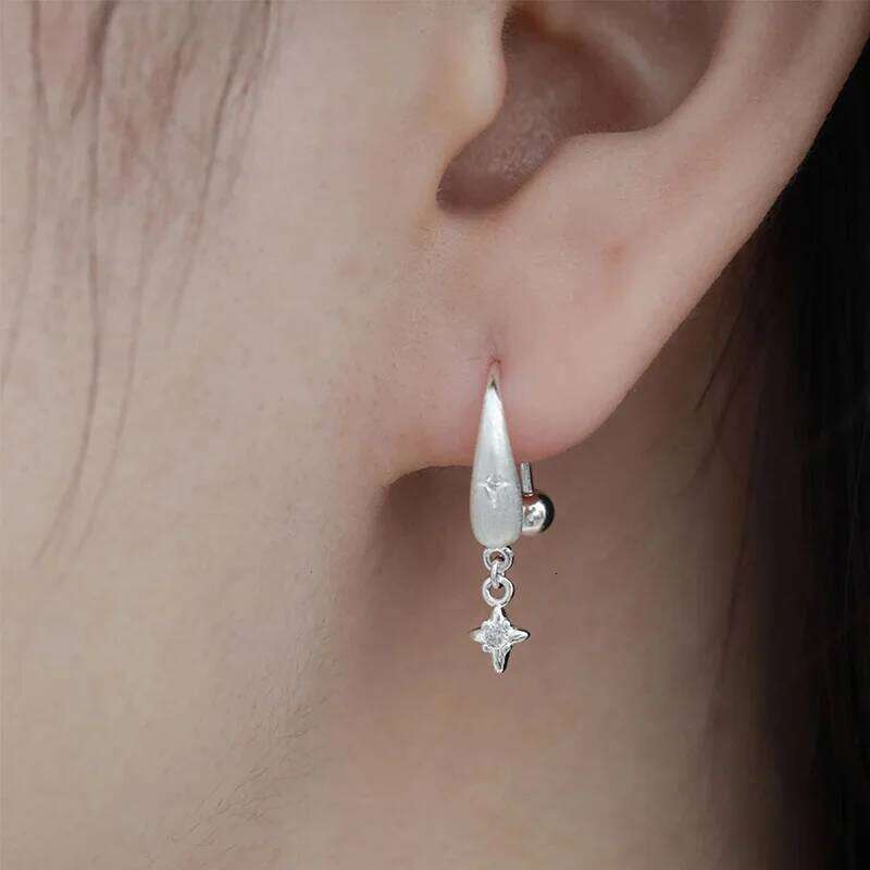 Real 925 Sterling Silver Zircon Star Water Drop Stud Earrings for Women Trendy Fine Jewelry Piercing Screw Bead Accessories