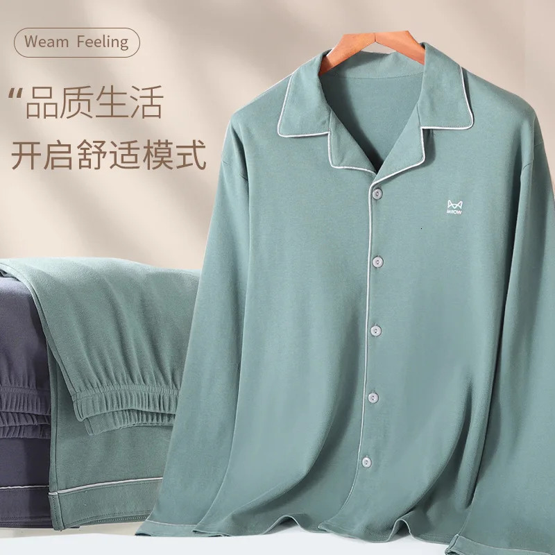 High Quality 100 Cotton Pajamas Suit Men Outside Classic Simple Males Homewear Fashion Soft Breathable Sleepwear Business Gent 251231