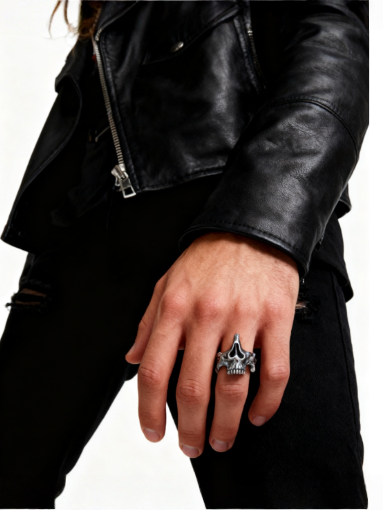Men's Gothic Skull Open Ring - Adjustable Vintage Silver Punk Rock Trendy Statement Jewelry