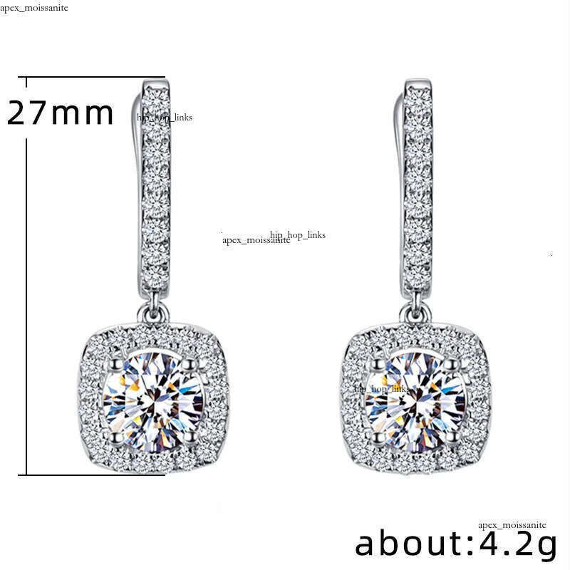 Classical Designer 18K White Gold Plated Square Shape Cubic Zirconia Clip on for Women Sapphire Crystal Diamond Drop Earrings Dangle Earring Anti-allergy c4