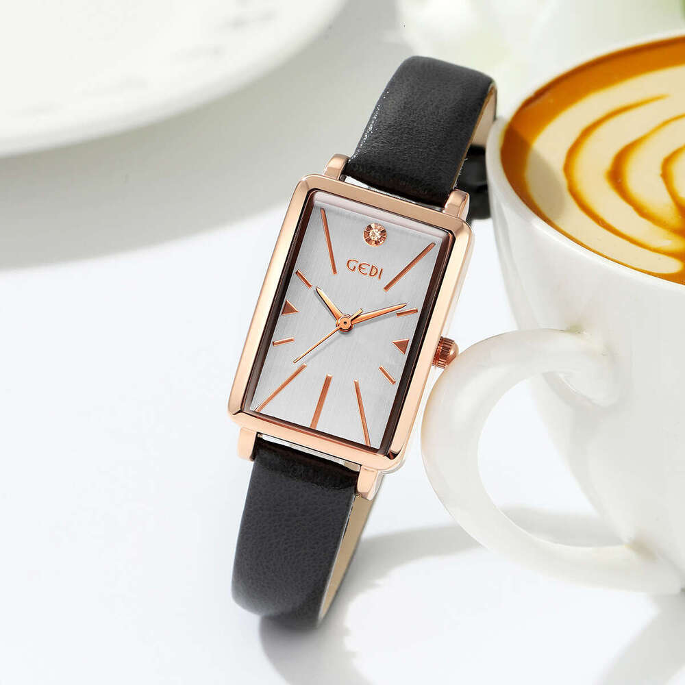 Goldie Retro Style Small Square Dial Women's Lightweight Compact High-end Leather Strap Quartz Watch for Ladies
