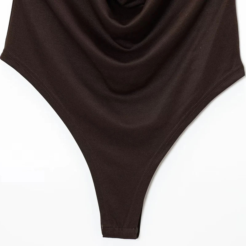 HXAO Halter Neck Bodysuits Sexy Summer Off Shoulder Bodysuit Women Brown Top Ruched Ring Backless Thong Woman 251231