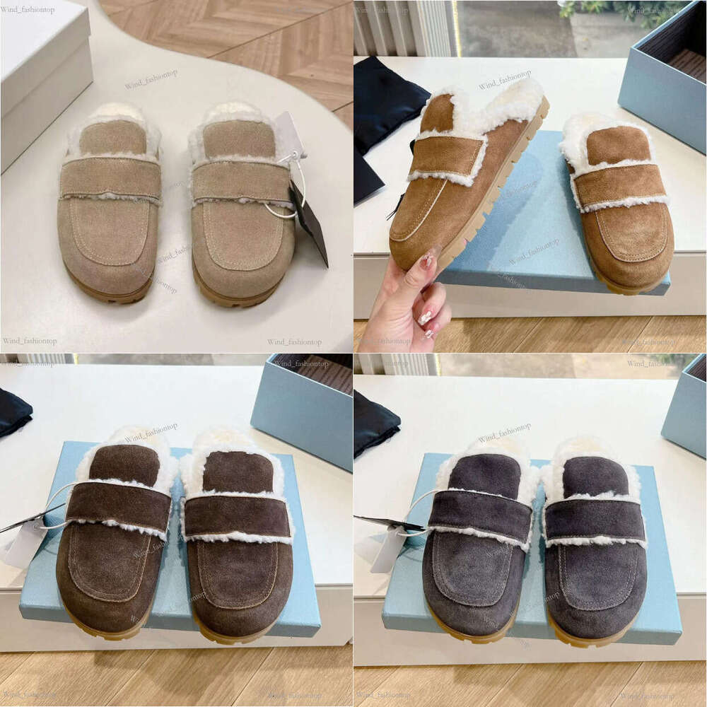 Designer Sandal Flat Comfort Clog Beige Suede Shearling Slipper Fur Slides Leather Platform Mule House Winter Flat Comfort Clog Beige Suede Shearling Slipper