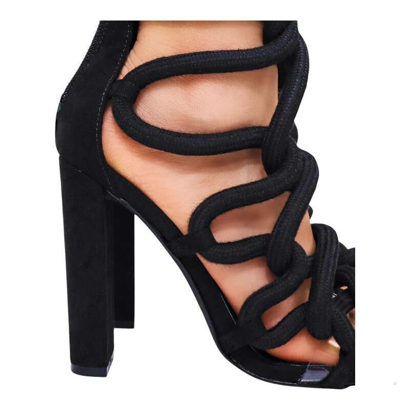Women Chunky Rope Lace Up High Heel Sandals MOJIDASHU