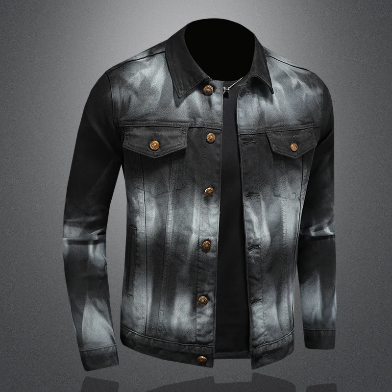Fashionable Washed Denim Jacket Men Trend Gradient Jackets Mens Slim Fit Lapel Casual Business Clothing 251230