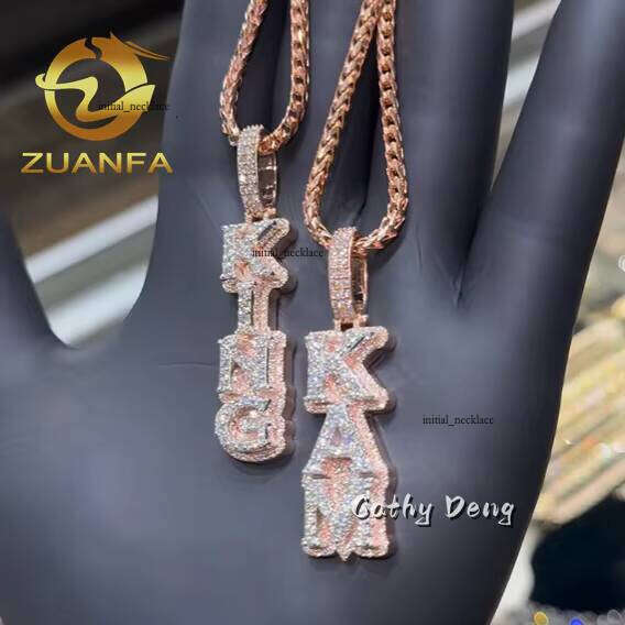 Iced Out Jewelry VVS Moissanite Letter Vertical Sier 2 Layer Lab Dia Custom Pendant for Cuban Link Chain